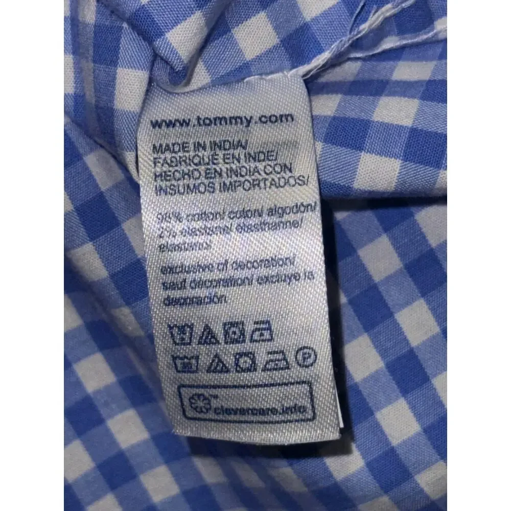 Tommy Hilfiger Classic Fit Stretch Men Blue White Gingham Dress Shirt XL Button - Picture 7 of 9
